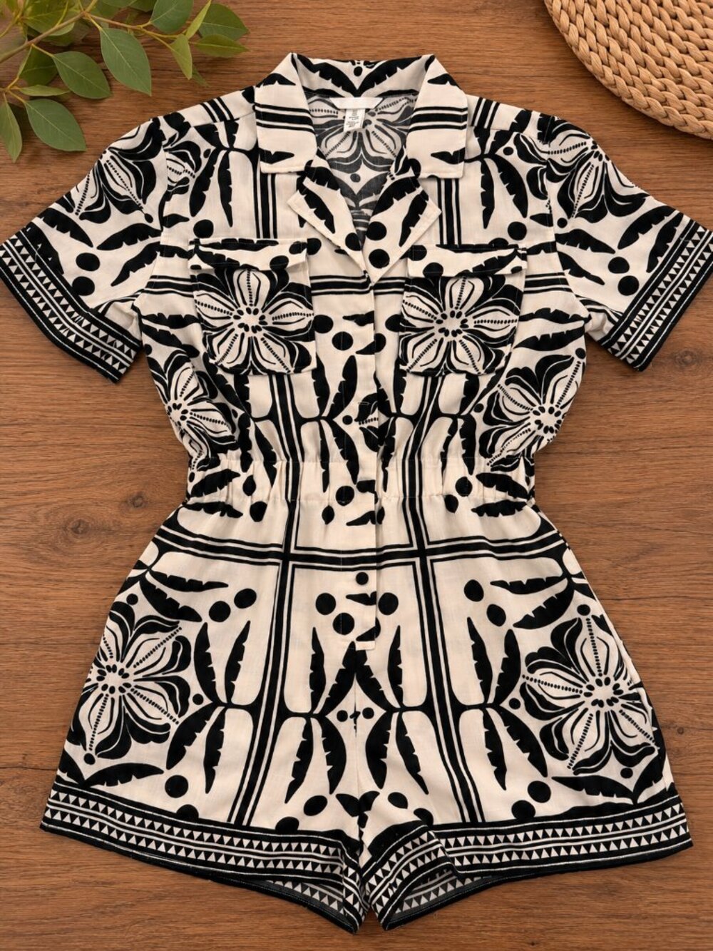 H&M Black & White Printed Romper